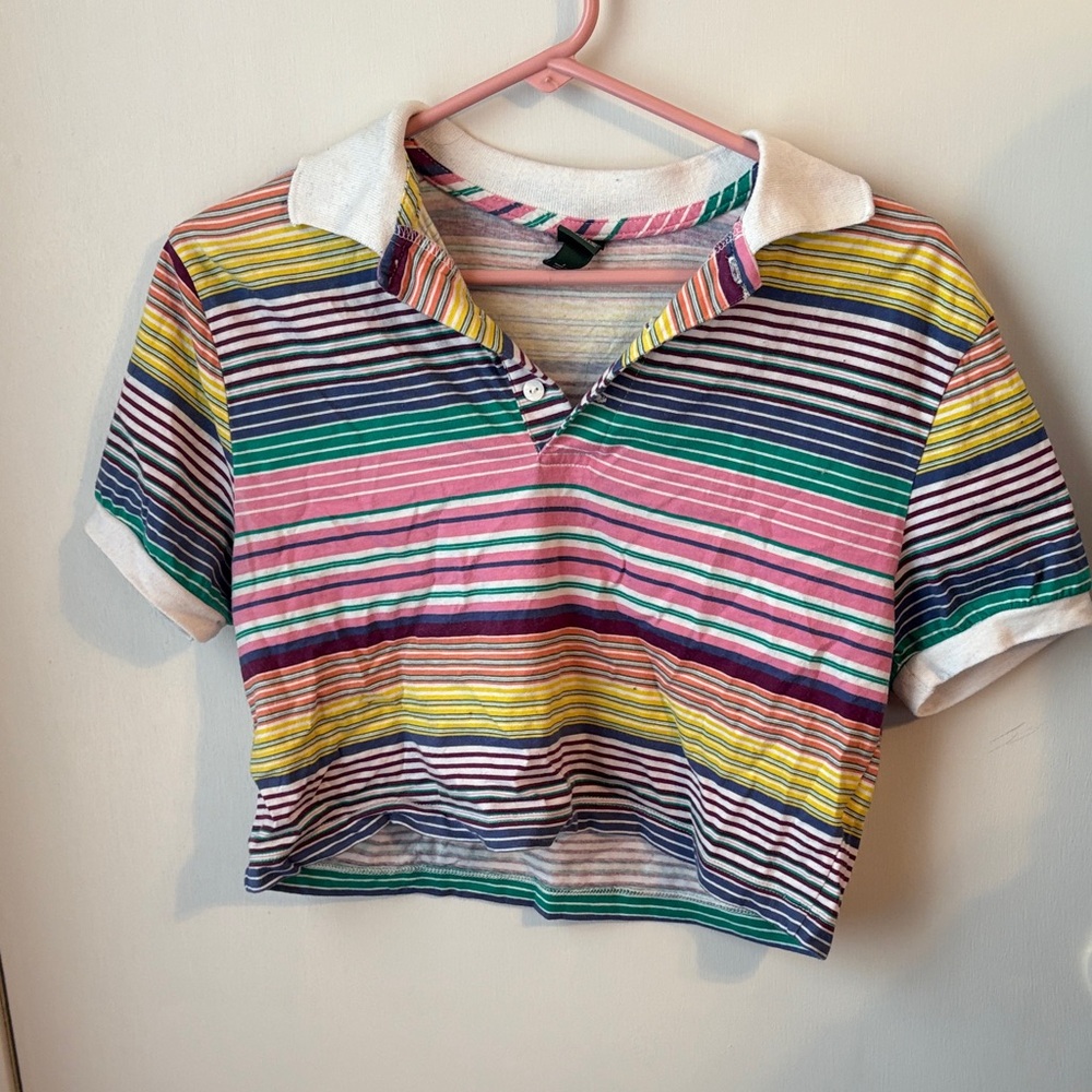 Striped Multicolor cropped Polo Shirt